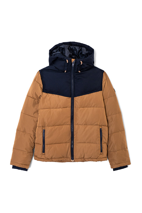 Sand and navy feather filled padded jacket sand