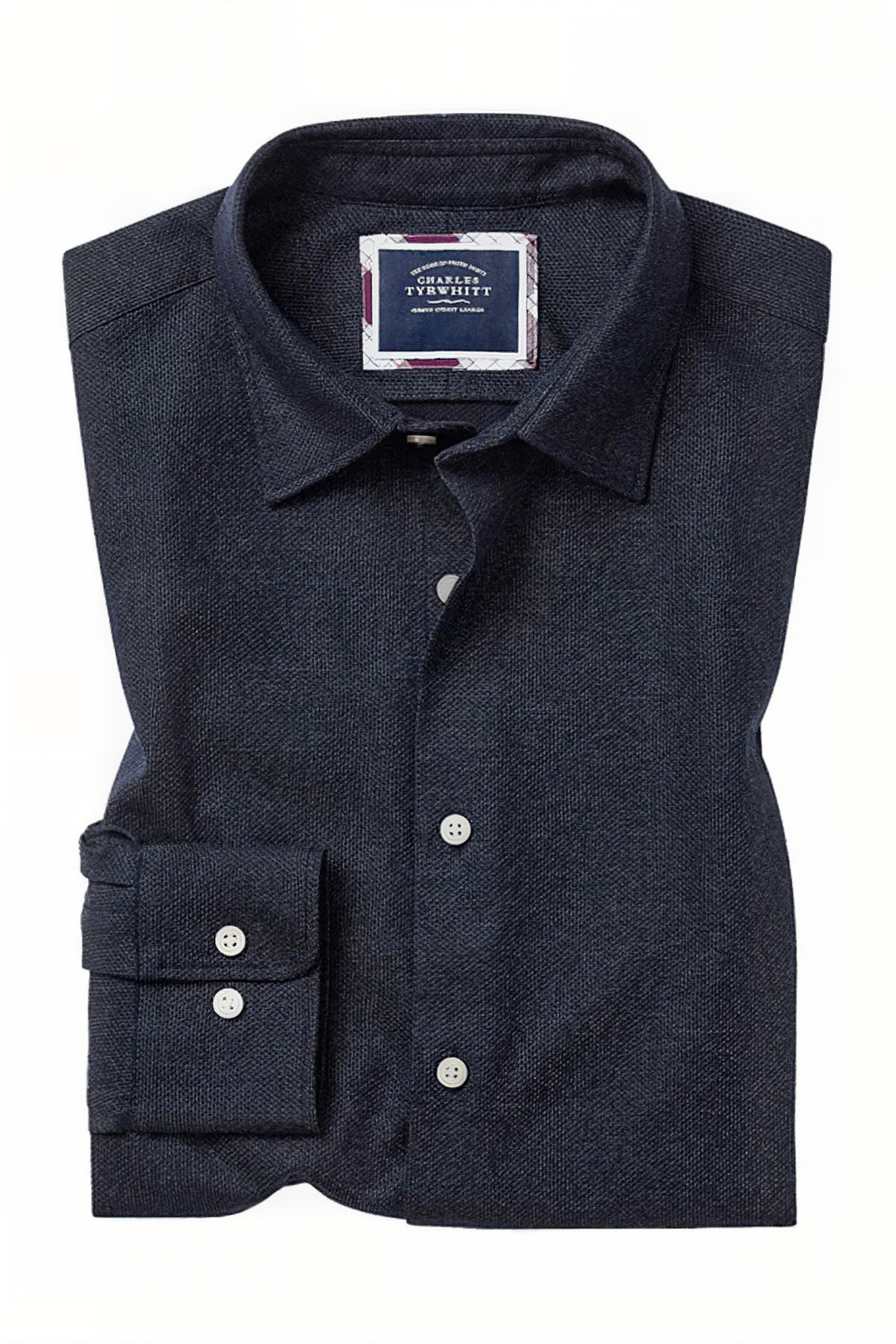 Charles Tyrwhitt Navy Honeycomb Classic Fit Soft Washed Textured Shirt Navy Maat: S | Zakelijke Overhemden Outlet | Heren | Blauw