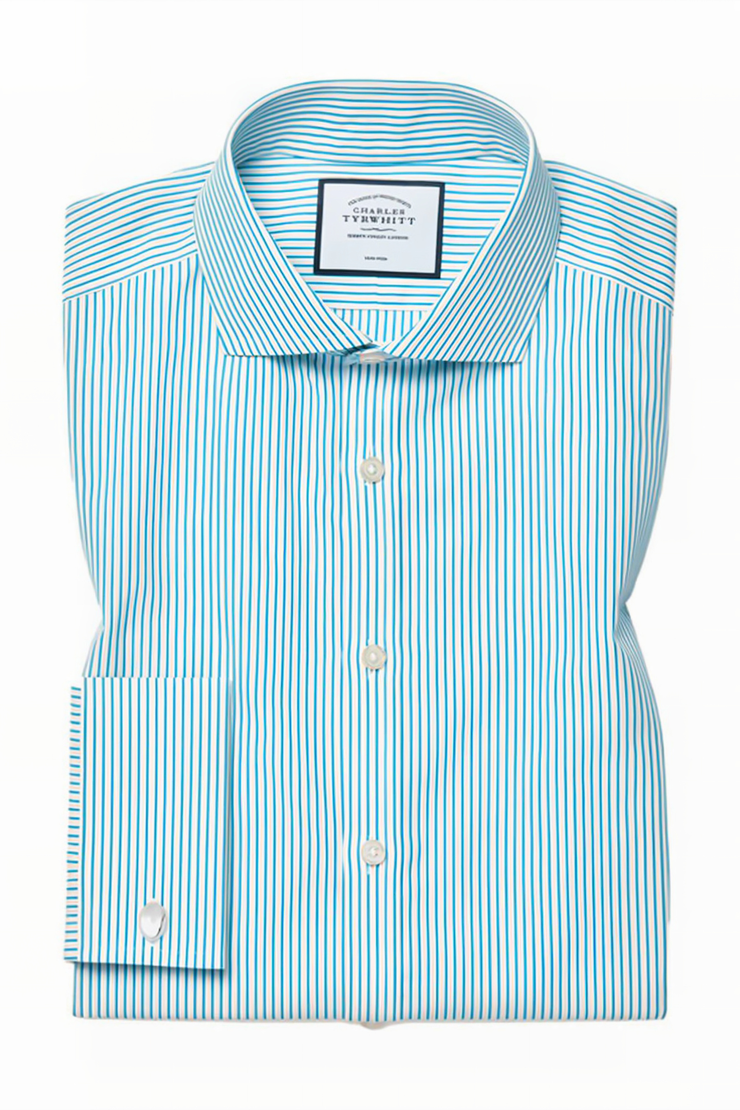 Charles Tyrwhitt Green Non-iron Stripe Cutaway Extra Slim Fit Shirt Green Maat: 15.5"-34"-DOUB | Zakelijke Overhemden Outlet | Heren | Blauw