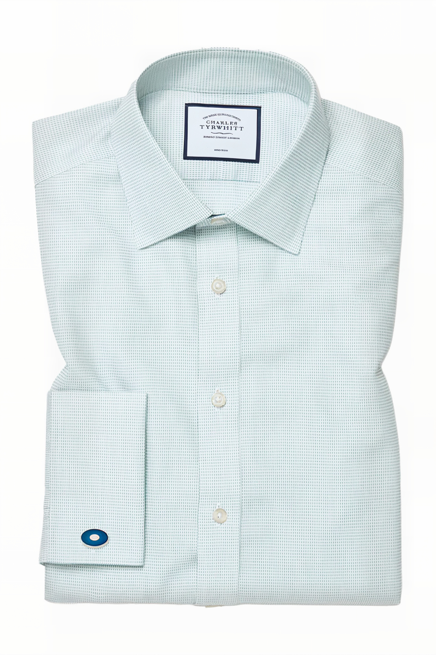 Charles Tyrwhitt Green Non-iron Dash Weave Slim Fit Shirt Green Maat: 16"-33"-DOUB | Zakelijke Overhemden Outlet | Heren | Blauw