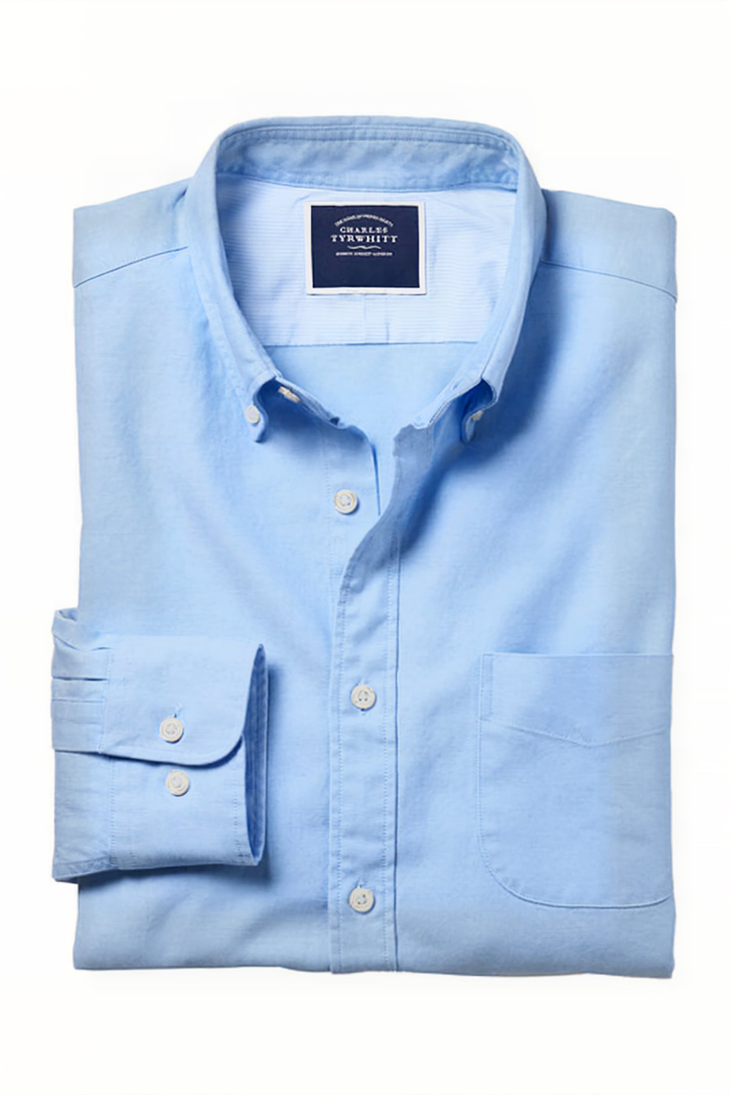 Charles Tyrwhitt Sky Plain Classic Fit Button-down Washed Oxford - Try On Shi Maat: XL | Casual Overhemden Outlet | Heren | Blauw