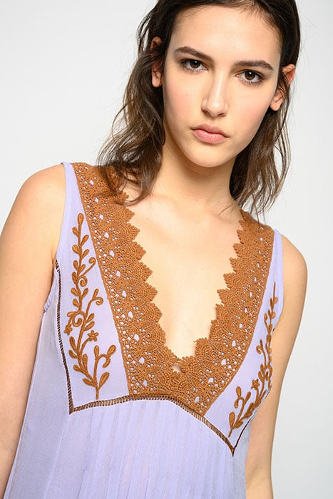 MALIARDO ABITO GEORGETTE RICAM LILAC/BURNT 5