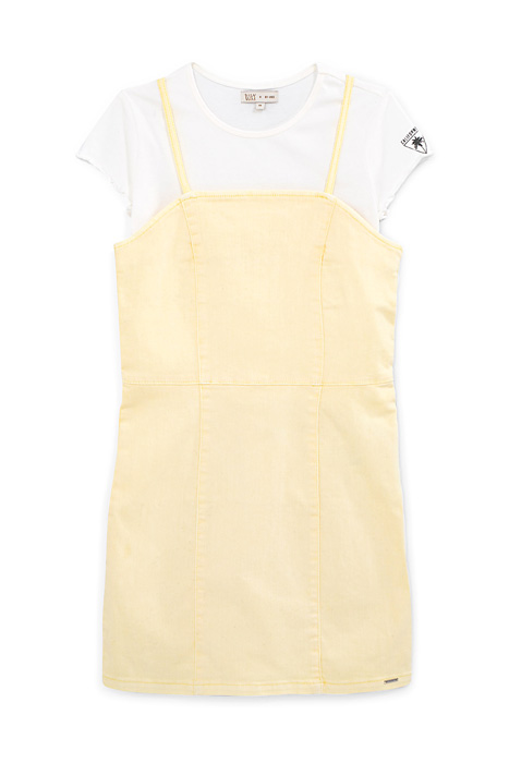 Girls’ pastel yellow 2-in-1 dress with white...