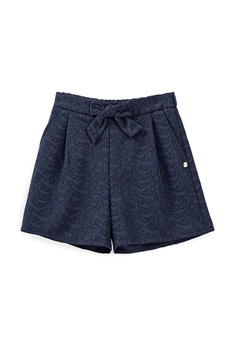 Girls’ navy wave jacquard shorts with bow size...