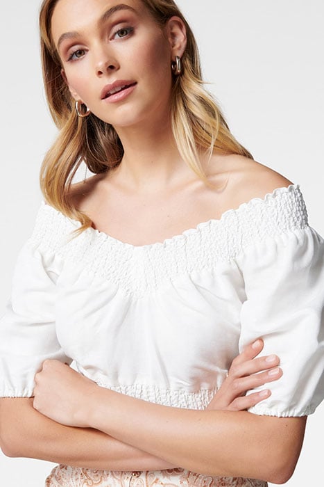 SIENNA SHIRRED BARDOT TOP PORCELAIN PORCELAIN 6