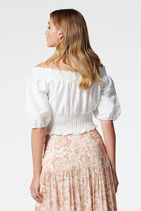 SIENNA SHIRRED BARDOT TOP PORCELAIN PORCELAIN 4