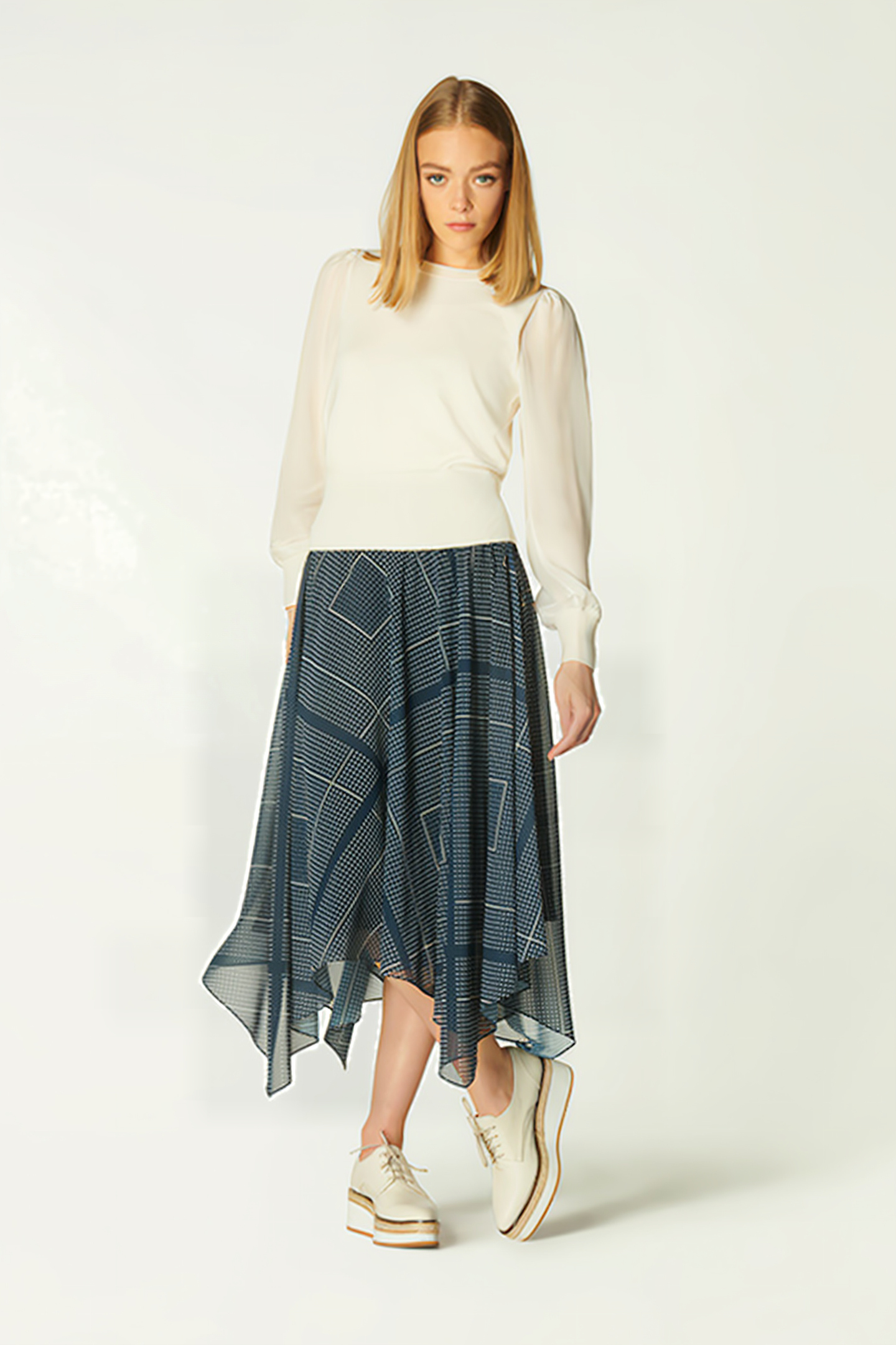 WAIT MIDI SKIRT MUL-NAVY/CREAM 1