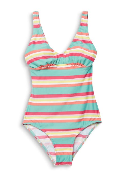 Padded swimsuit with stripes dusty green