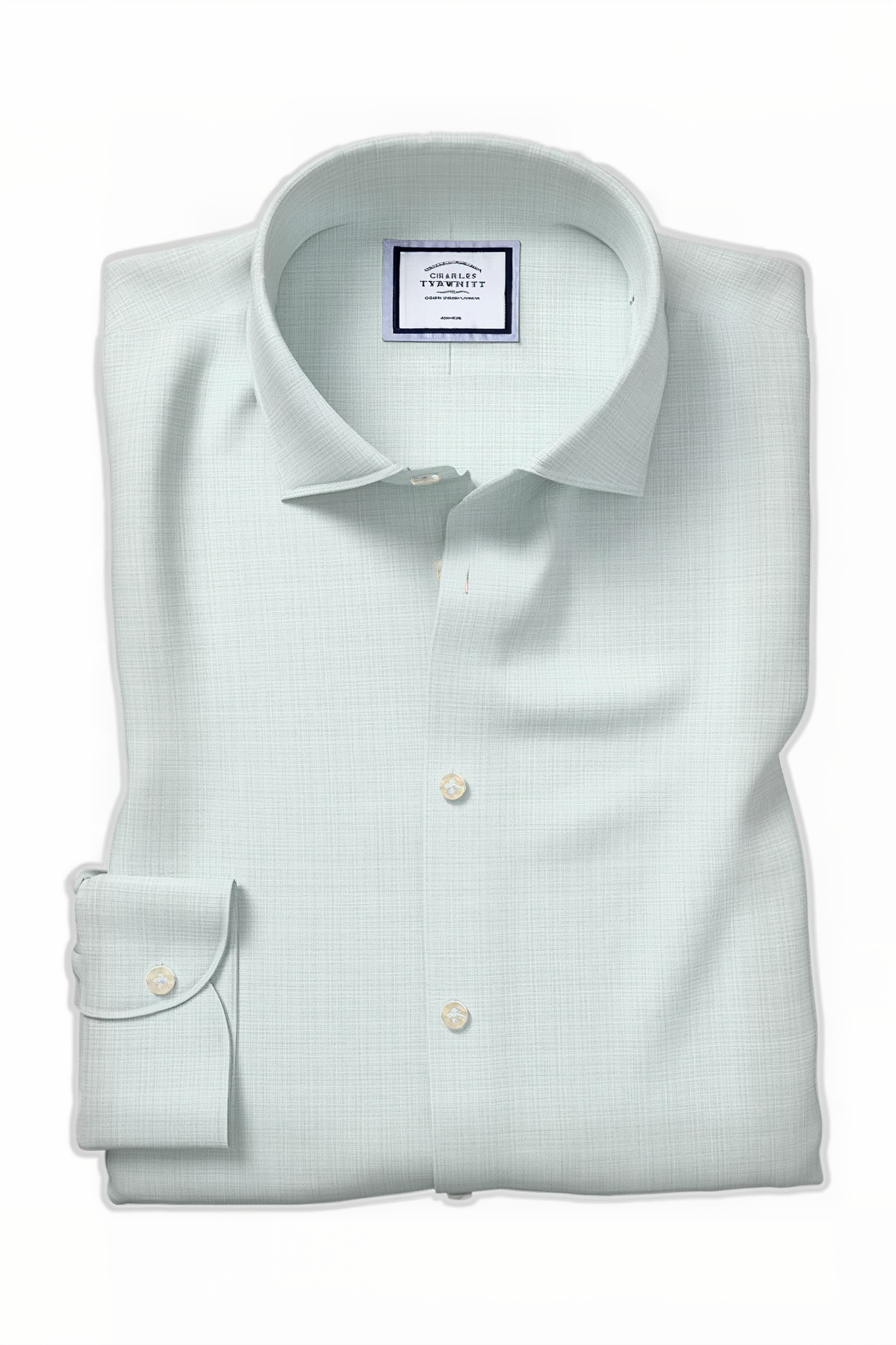 Charles Tyrwhitt Green Classic Fit Business Casual Collar Non-iron Natural St Maat: 18"-34"-Sing | Zakelijke Overhemden Outlet | Heren | Wit