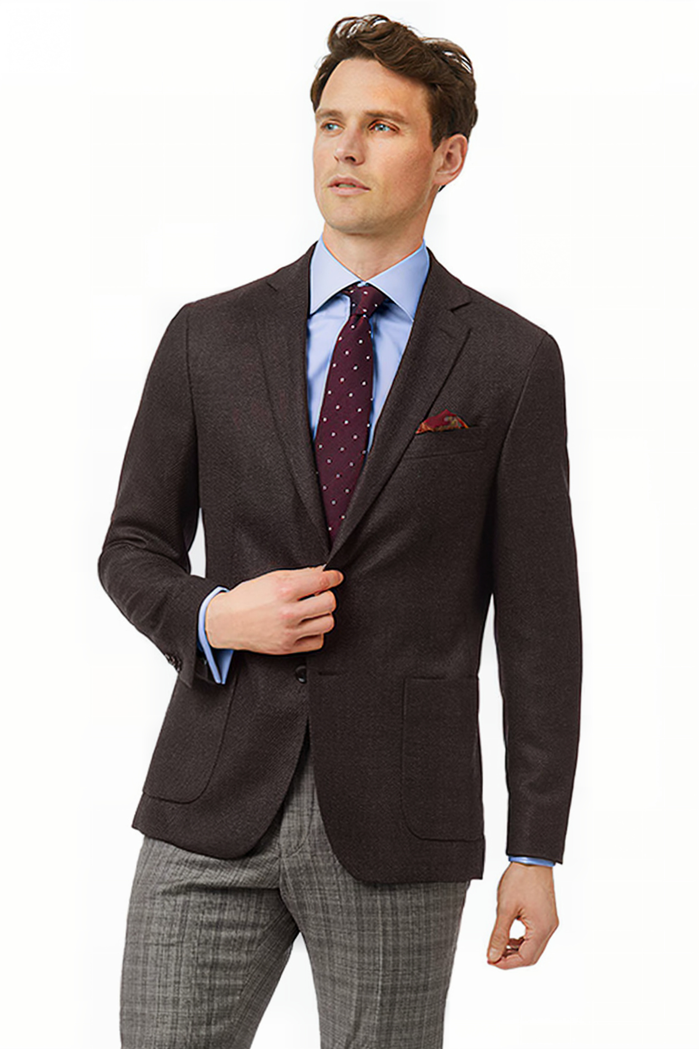 Charles Tyrwhitt Dark Brown Slim Fit Textured Italian Wool Cashmere Jacket Br Maat: 42R | Blazers Outlet | Heren | Bruin