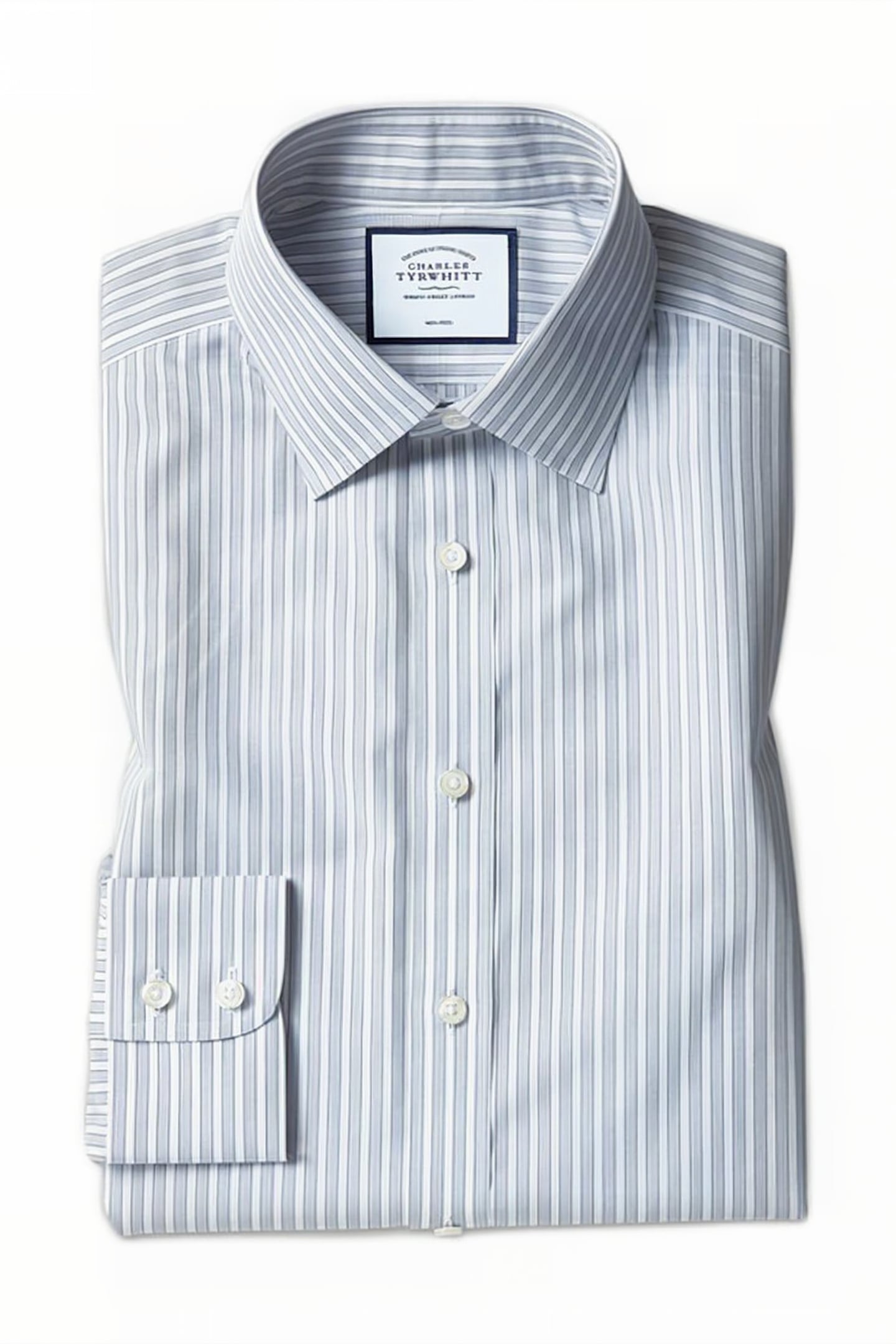 Charles Tyrwhitt Grey Slim Fit Classic Collar Non-iron Poplin Stripe Shirt Gr Maat: 15.5"-35"-Sing | Zakelijke Overhemden Outlet | Heren | Wit