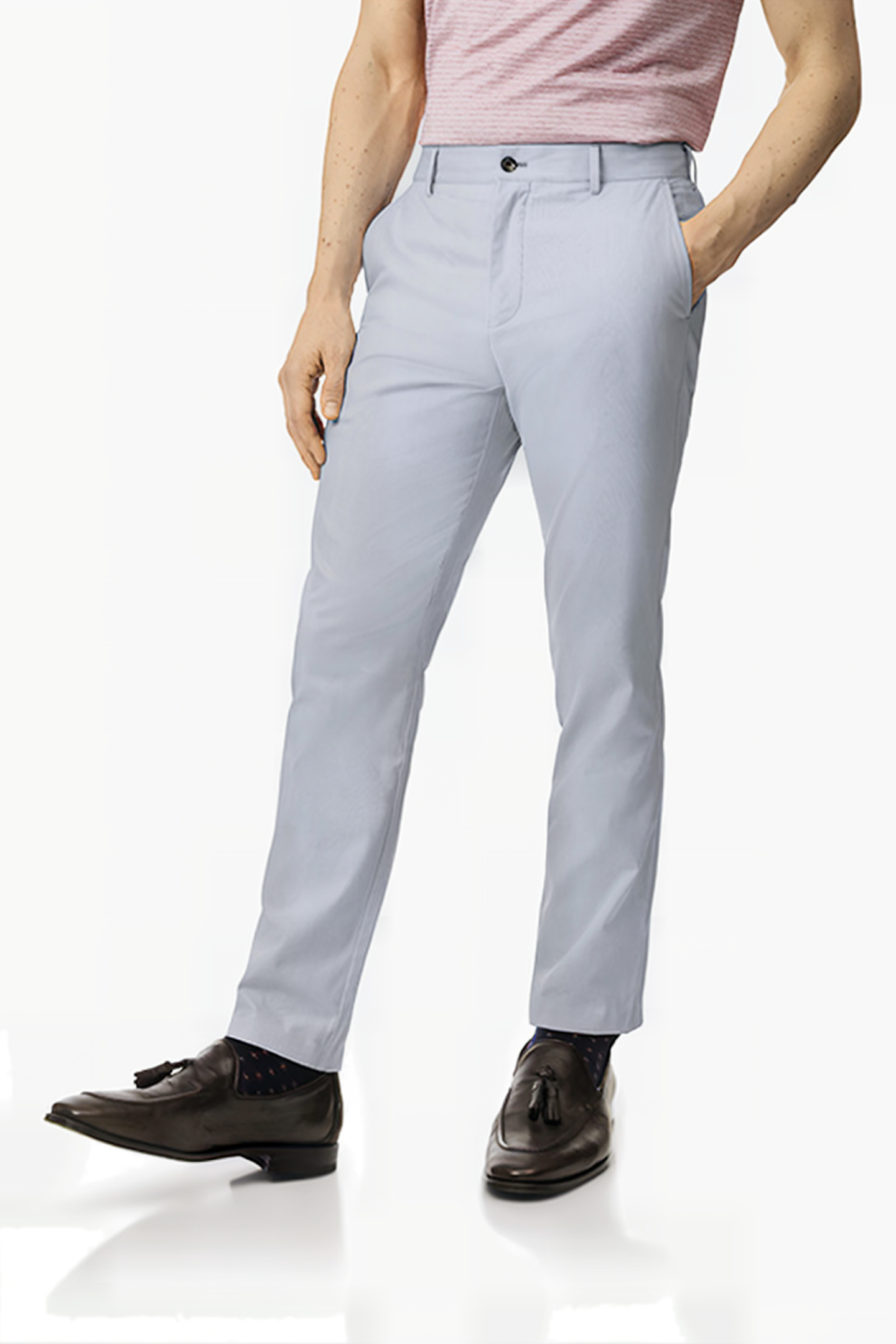 Charles Tyrwhitt Light Blue Classic Fit Fine Stripe Trouser Blue Maat: W38L30 | Tailored Broeken Outlet | Heren | Grijs