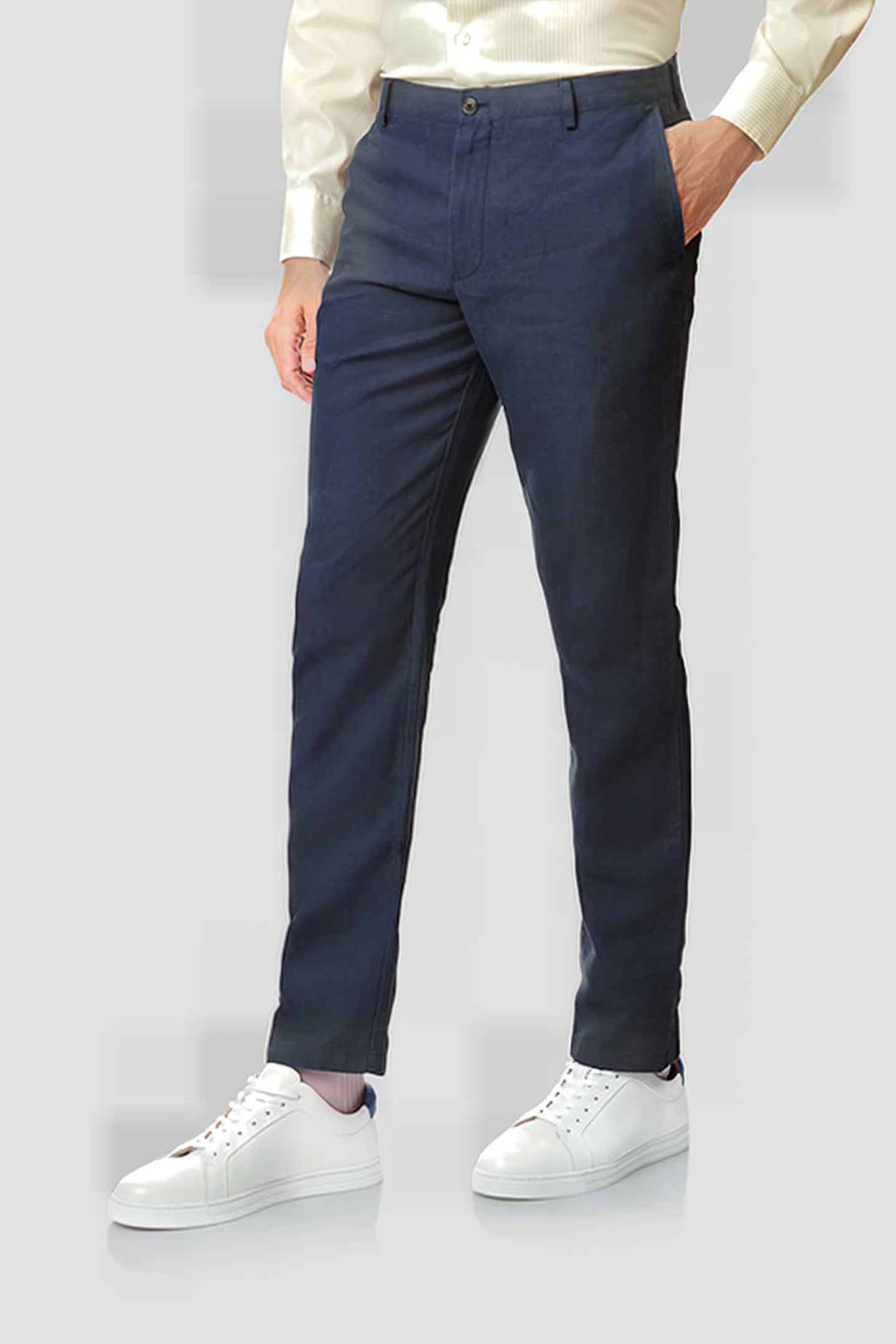 Charles Tyrwhitt Mid Blue Extra Slim Fit Easy Care Linen Trouser Blue Maat: W34L32 | Tailored Broeken Outlet | Heren | Blauw