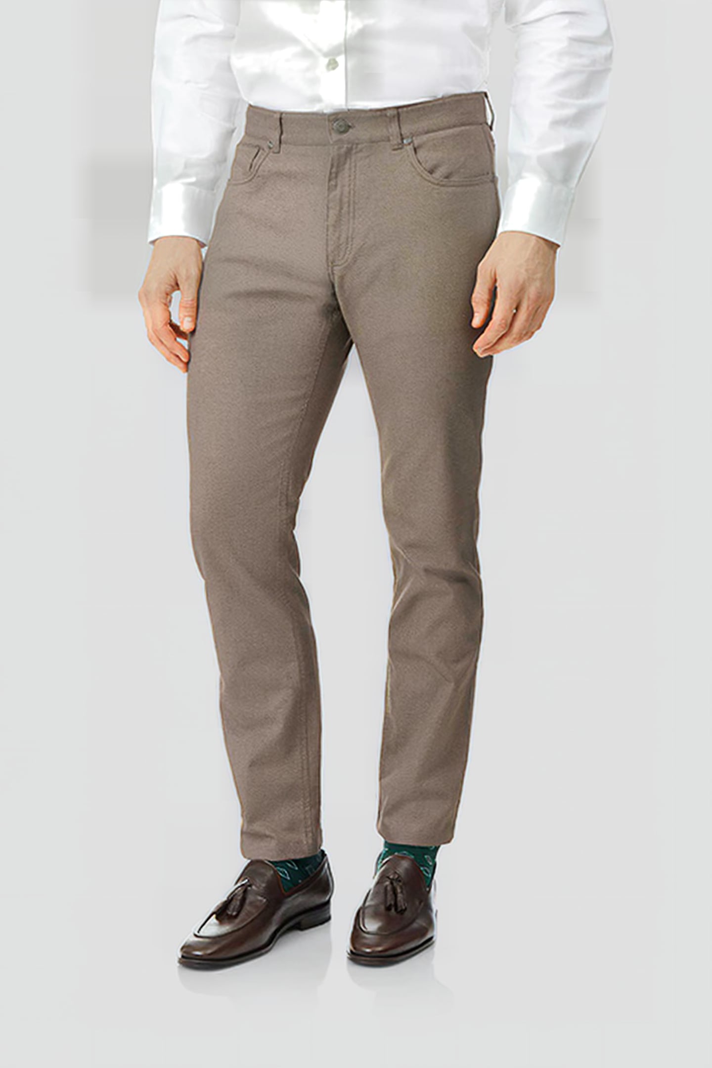 Charles Tyrwhitt Tan Slim Fit Textured Dobby 5 Pocket Trouser Brown Maat: W34L32 | Tailored Broeken Outlet | Heren | Bruin