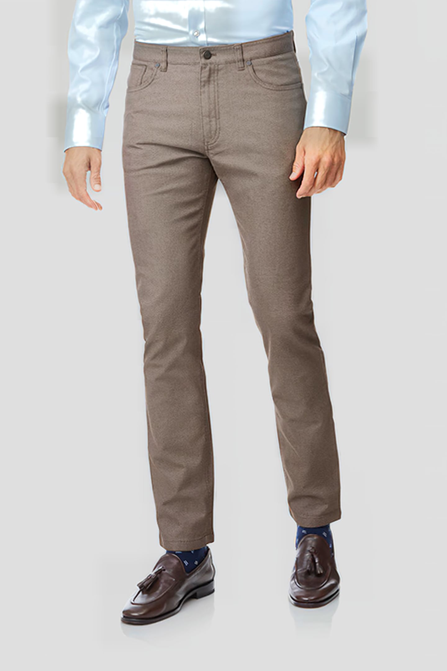 Charles Tyrwhitt Tan Extra Slim Fit Textured Dobby 5 Pocket Trouser Brown Maat: W30L32 | Tailored Broeken Outlet | Heren | Bruin