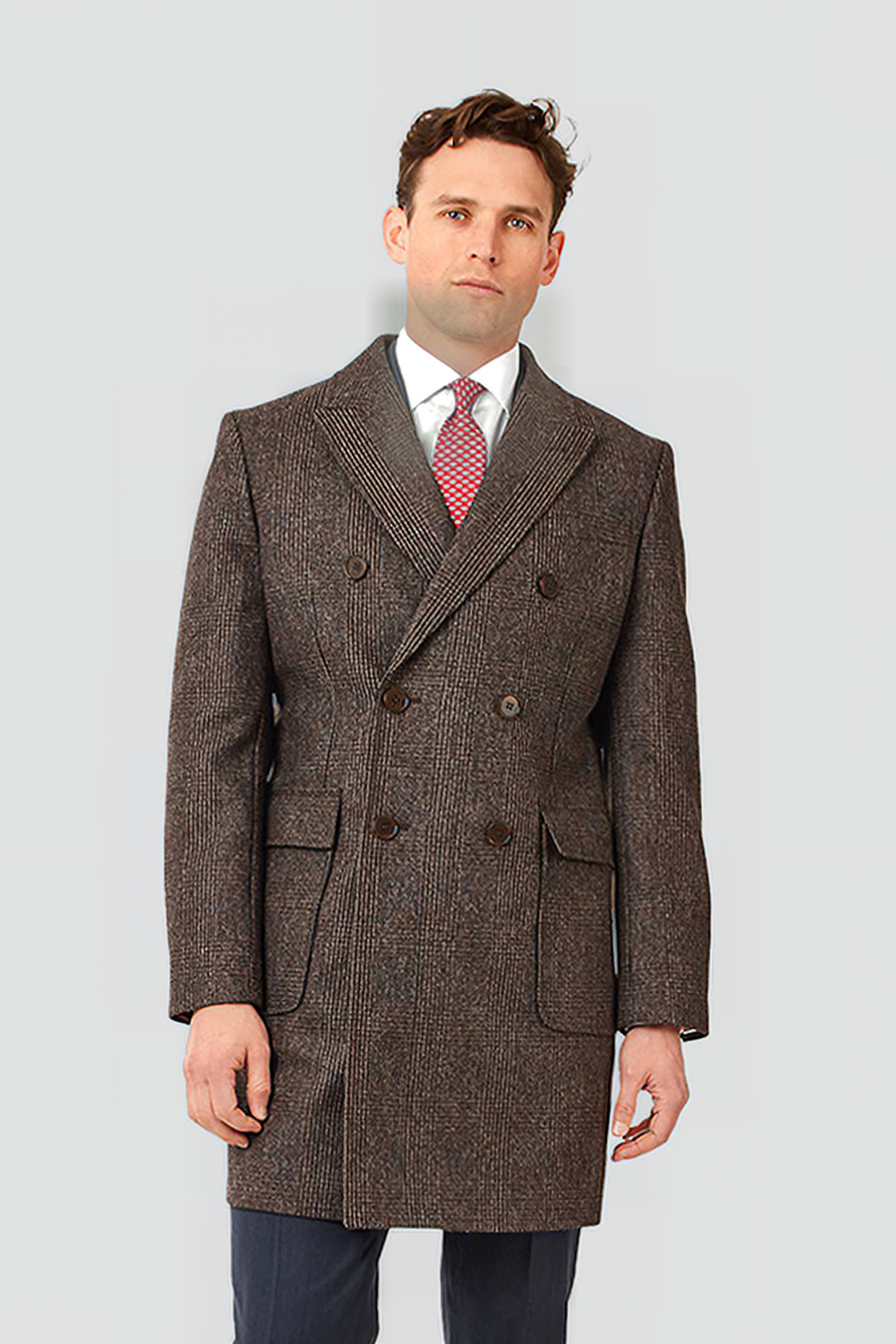 Charles Tyrwhitt Brown Checked British Wool Double Breasted Epsom Coat Brown Maat: 40R | Double-Breasted Mantels Outlet | Heren | Bruin