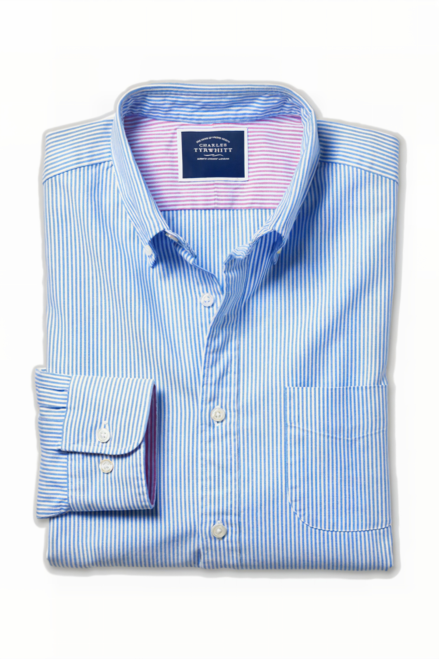Charles Tyrwhitt Cf Blue & White Button-down Collar Washed Oxford Bengal Stri Maat: S | Casual Overhemden Outlet | Heren | Blauw