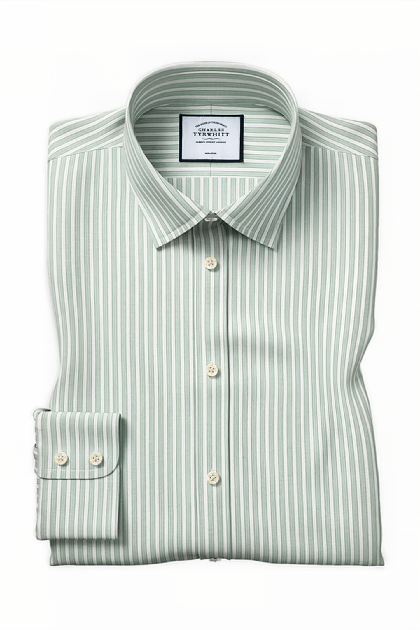 Charles Tyrwhitt Green Slim Fit Classic Collar Non-iron Poplin Stripe Shirt G Maat: 16.5"-34"-SP | Zakelijke Overhemden Outlet | Heren | Groen