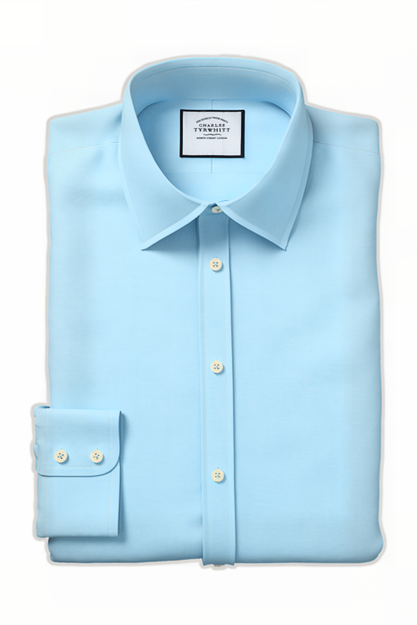 Charles Tyrwhitt Teal Classic Fit Classic Collar Egyptian Cotton Herringbone  Maat: 17"-36"-SP | Zakelijke Overhemden Outlet | Heren | Blauw