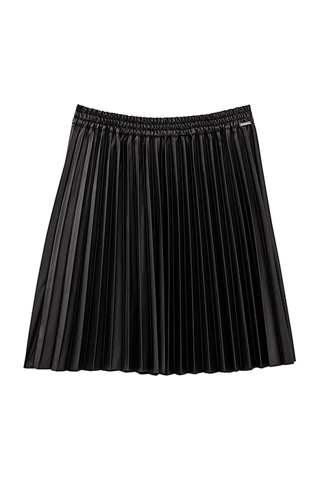 Girls’ black leather-look coated pleated short...