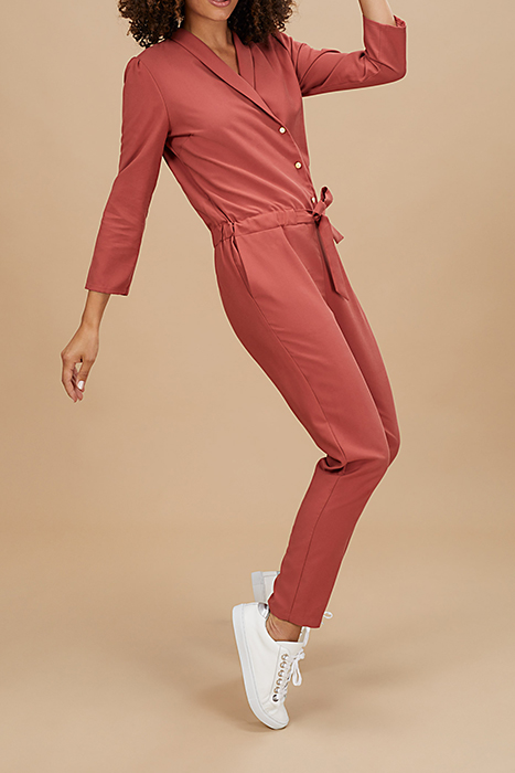 Rosewood jumpsuit with shawl collar