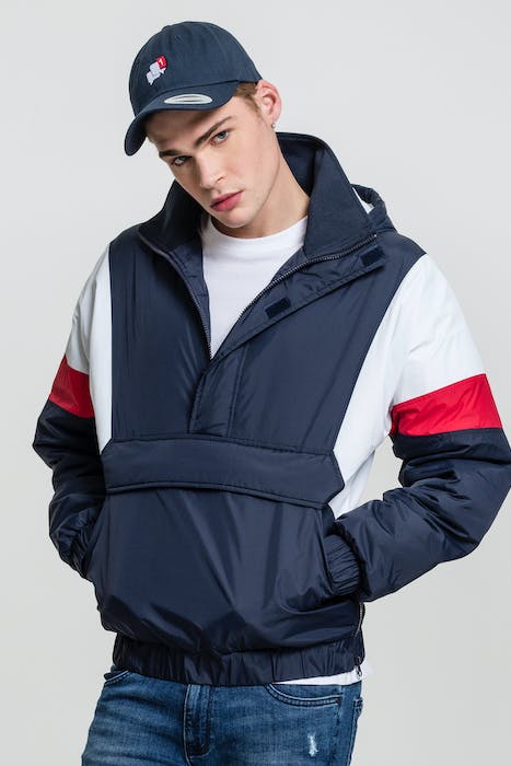 3-tone pull over jacket navy/white/fire red