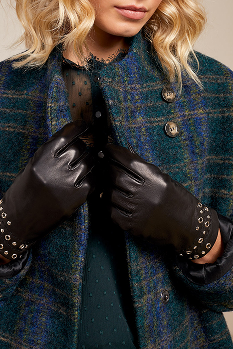Absolu - black leather gloves with eyelets and...