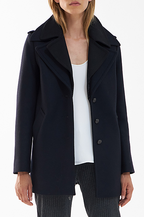 Navy mid-length wool cloth pea coat, double collar