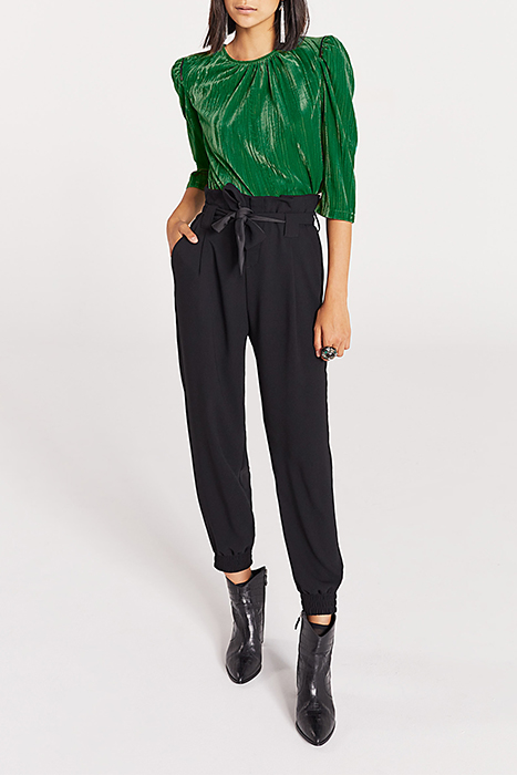 High-waist satin-back crepe jogger-style trousers
