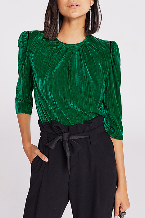 Green metallic crushed velvet blouse size 42