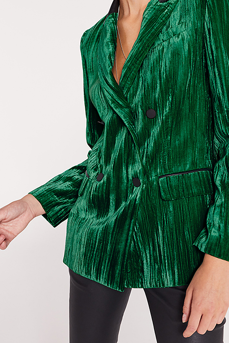Green crushed velvet jacket with coated collar