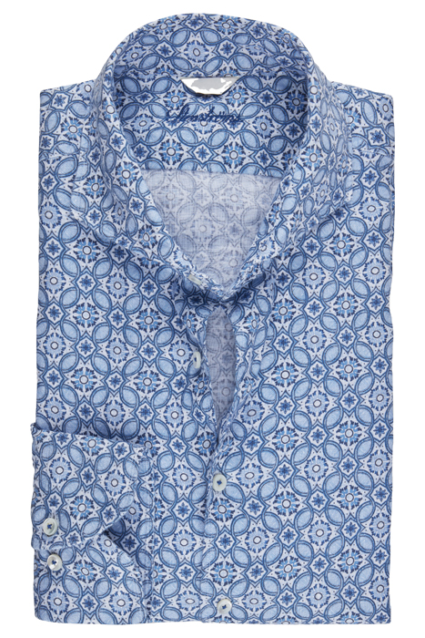 Sicilian tiles slimline linen shirt blue pattern