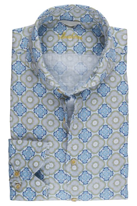 Sicilian tiles fitted body linen shirt, casual...