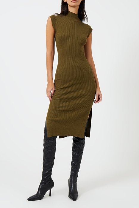 RIB FUNNEL SLV LESS DRESS M KHAKI 3
