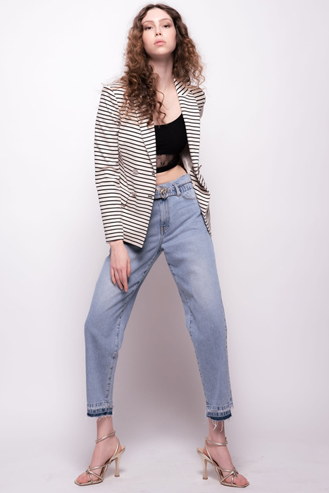 ASSAGO GIACCA PUNTO ROMA RIGAT ECRU/NAVY BLUE 4