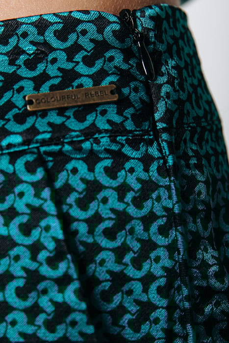 JADA ALLOVER CR SATIN STRAIGHT PANTS DARK GREEN 4