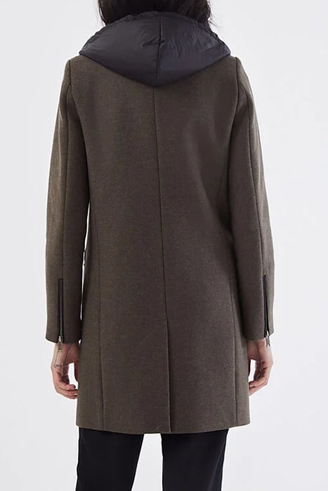 KHAKI WOOL-RICH MID-LENGTH COAT + DETACHABLE HOOD 2
