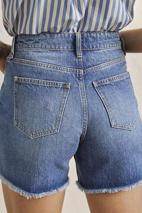 BUTTON FLY DENIM SHORTS BLU 3