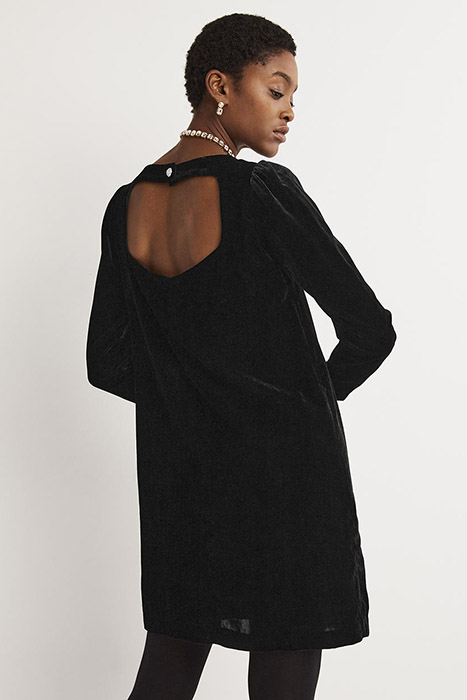 BACK DETAIL VELVET MINI DRESS BLK 2