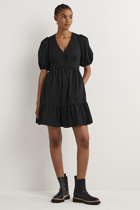 PUFF SLEEVE TIERED DRESS BLK 2