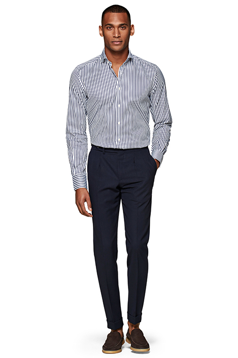 Navy Striped Slim Fit Shirt 4