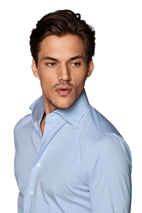 Mid Blue Striped Extra Slim Fit Shirt 6