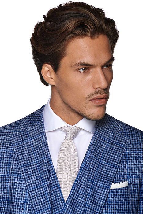 MID BLUE CHECKED THREE-PIECE LAZIO SUIT 7