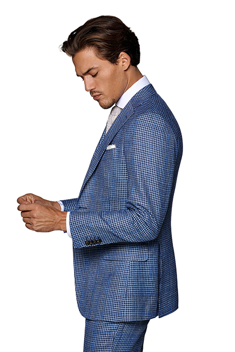 MID BLUE CHECKED THREE-PIECE LAZIO SUIT 5