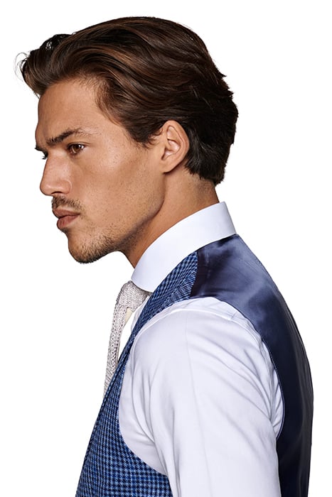 MID BLUE CHECKED THREE-PIECE LAZIO SUIT 10