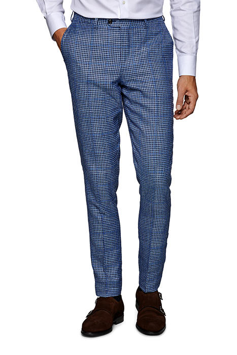 MID BLUE CHECKED THREE-PIECE LAZIO SUIT 4