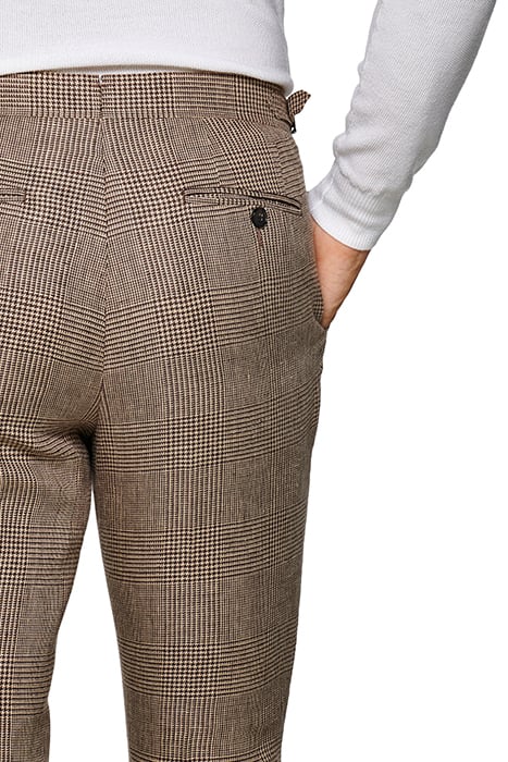 Mid Brown Checked Pleated Brentwood Trousers 6