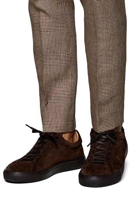 Mid Brown Checked Pleated Brentwood Trousers 7