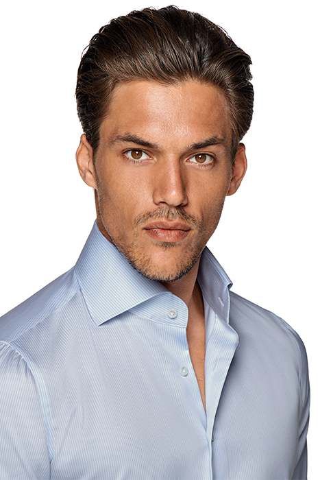 LIGHT BLUE STRIPED TWILL SLIM FIT SHIRT 5