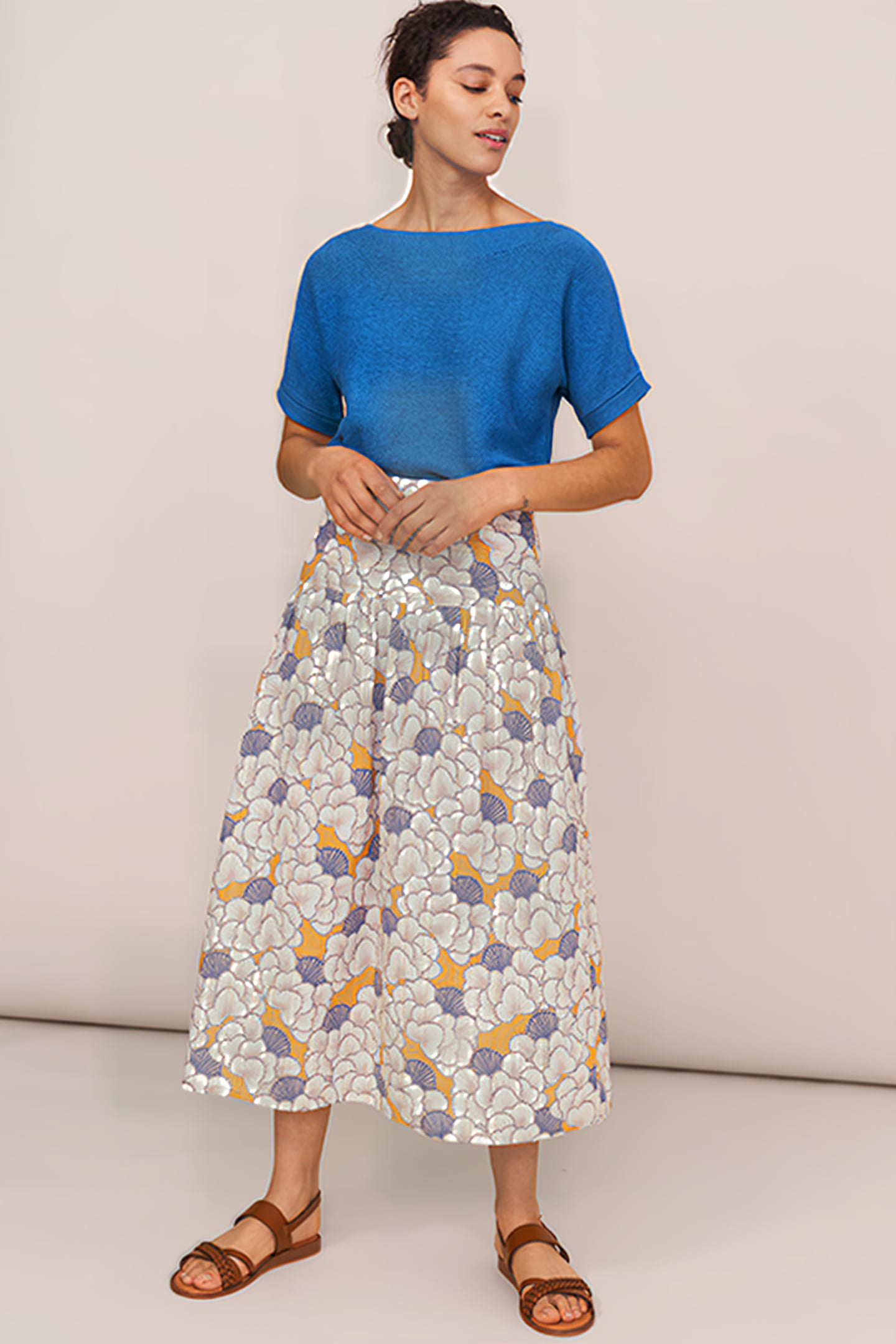 AVA COTTON MIDI SKIRT YELLOW MULTI 2